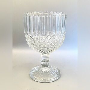 Vintage Indiana Glass Diamond Point Goblet 6” Vase Clear Pressed Glass Chalice